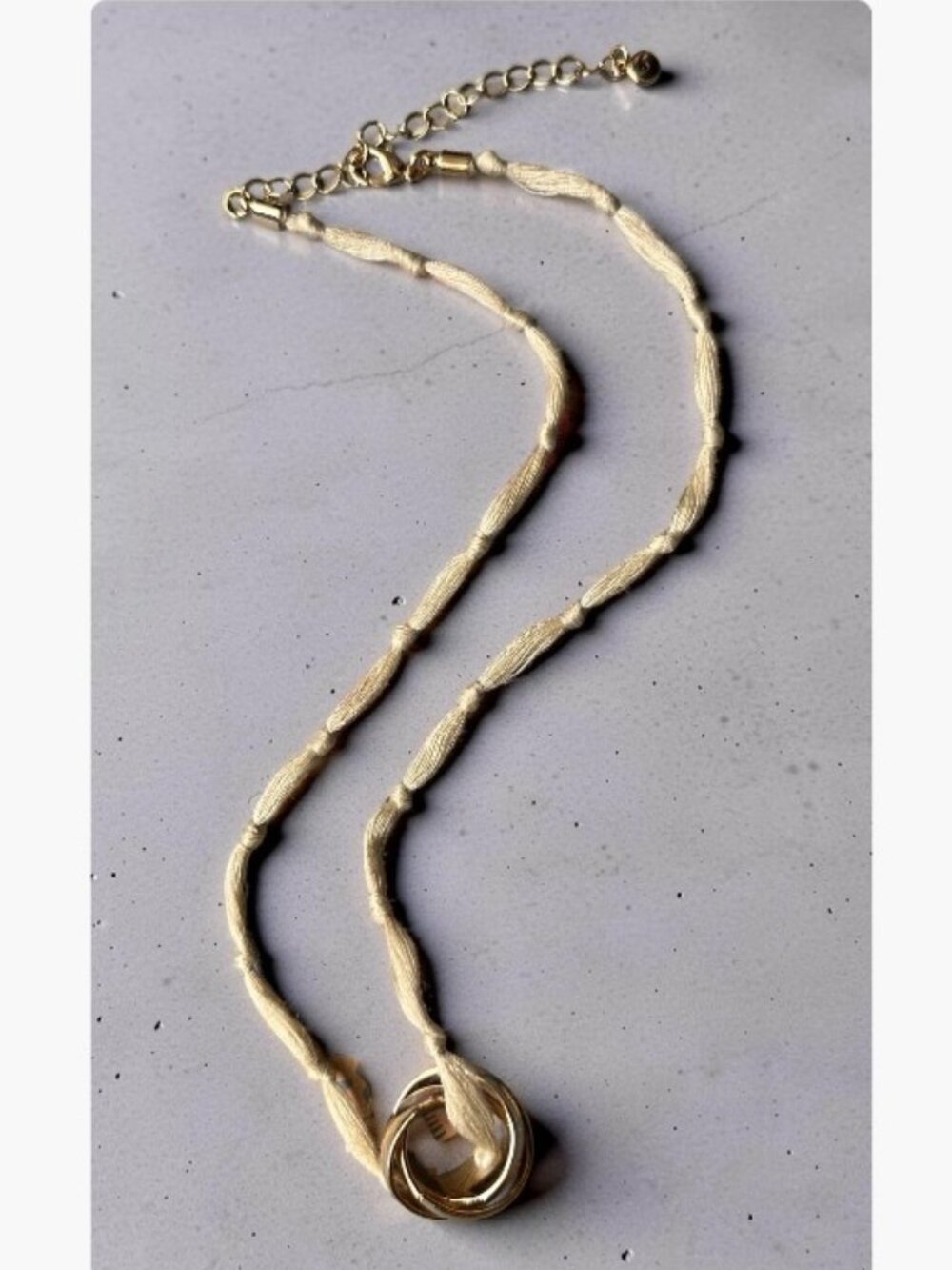 Anthropologie Boho Multi Strand Knotted Cord Necklace Gold Rings